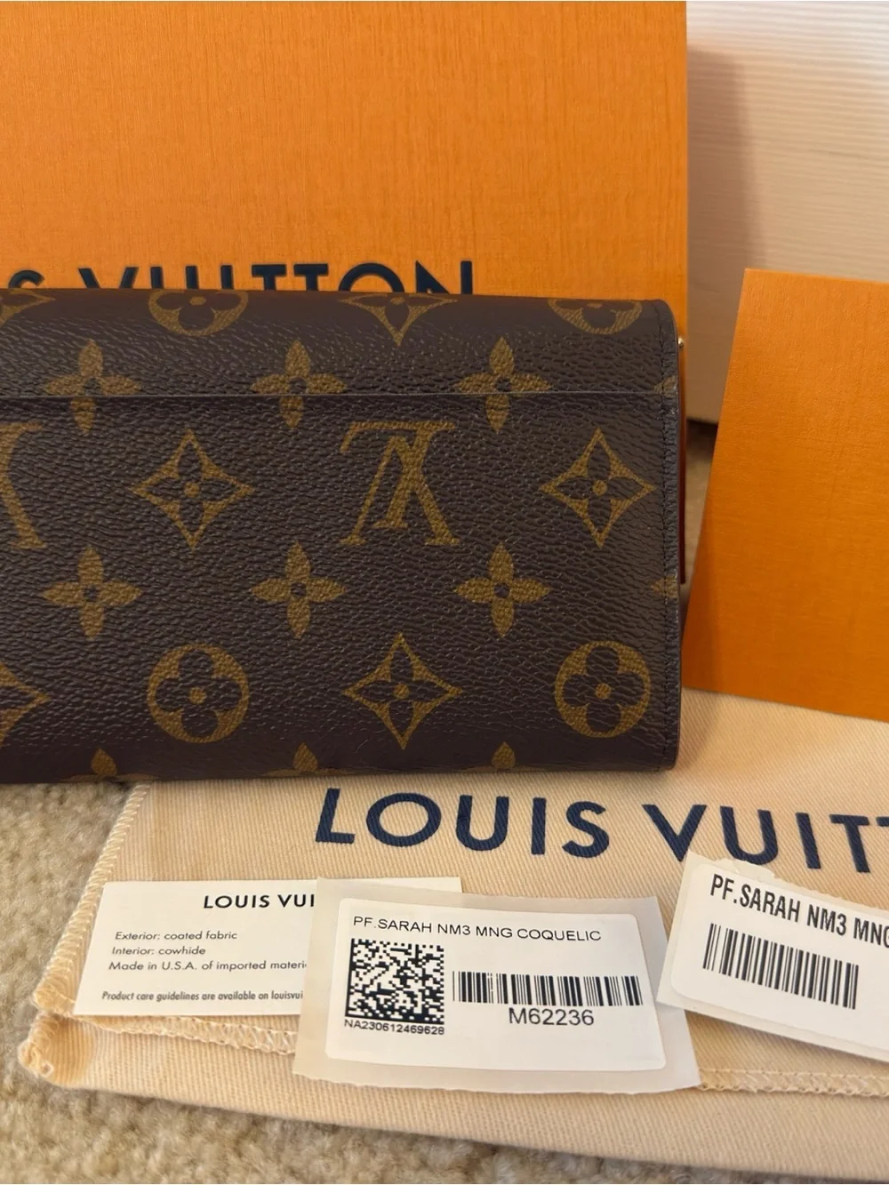 Louis Vuitton Monogram Sarah Wallet Brown/Red Interior Clutch Style